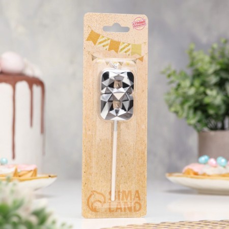 Candle for Cake "Almaz", number "8", silver metallic-1
