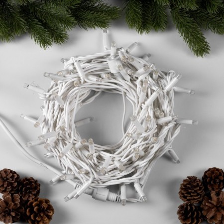 Garland “thread” 10 m, IP65, UMS, white rubber thread, 100 LED, warm white glow, flicker, 220 V-1
