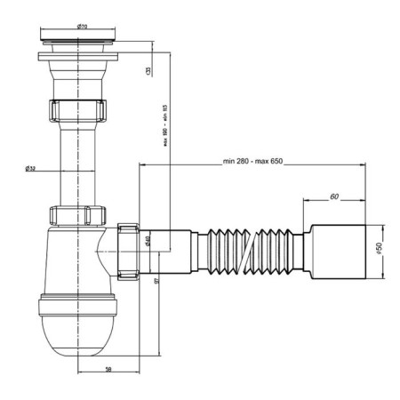 Universal siphon "Ani Plast" Varangian C5510, 1 1/2 "x 40 mm, with a flexible pipe 40 x 50 mm-2