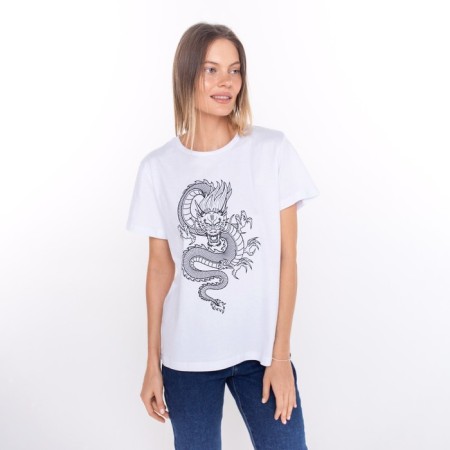 Women's T -shirt "Dragon", white color/Black print, size 46