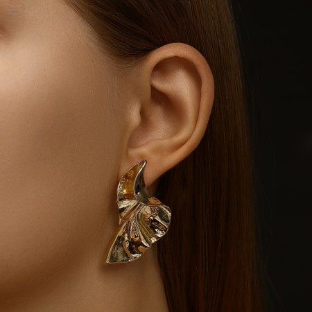 Earrings Metal "Modern" leaf, distortion, color gold-3