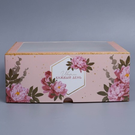 Capcake box, confectionery packaging with a window, 9 cells "Flowers", 25 x 25 x 10 cm-2