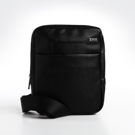 Male bag over the shoulder, Textura, artificial leather, black color-2
