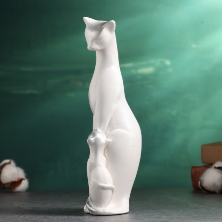 Figure "Cat with a kitten" white in silver, 21x7x7cm-1