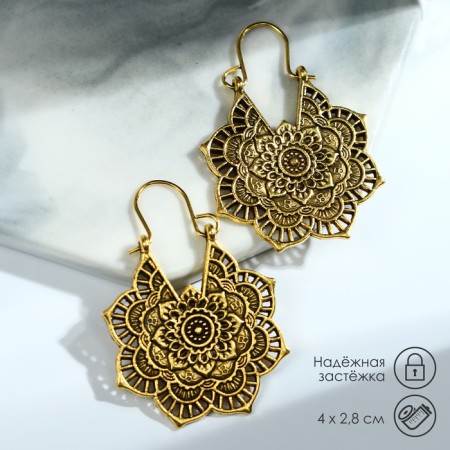 Earrings Metal "Vostok" Flower, Color Black Gold