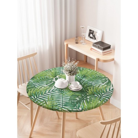 Groundpress on the table "Tropical leaves", round, oxford, elastic band, size 120x120 cm, diameter 75-100 cm-2
