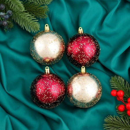 Set of balls plastic D-8 cm, 4 pcs "Madison" burgundy gold