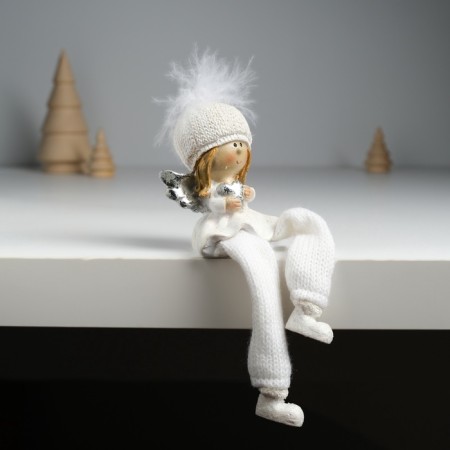 Souvenir Polystone "Angel in a white outfit, in a hat with fluff" sits 6x4x15 cm-3