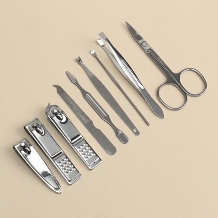 Manicure set "Raspberry", 9 items, in a case, coral color-4