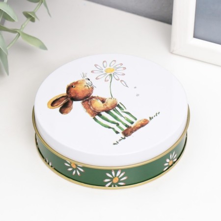 Casket Metal Circle "Bunny with Flower/Sings" 9.5x9.5x3 cm, mix-1