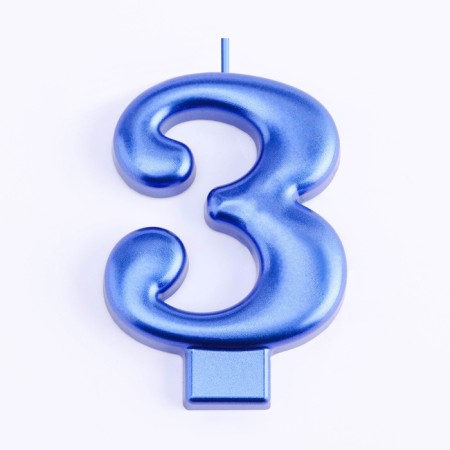 Candle for the Cake "European Giant", the number 3, 7 cm, blue metallic-2