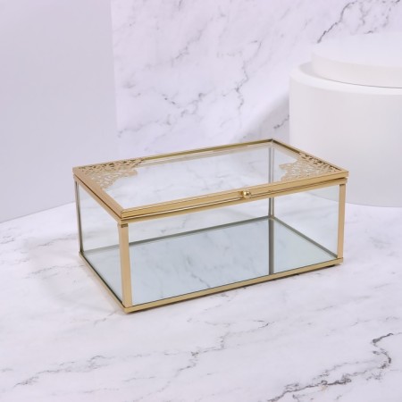 Great organizer for storage, with a lid, glass, with a mirror -bottom, 1 section, 17 × 10.5 × 7 cm, the color is transparent/copper-3