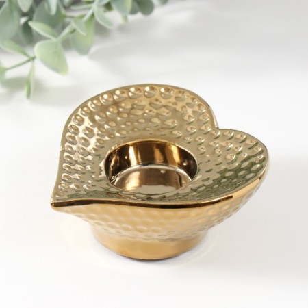 Ceramics candlestick per 1 candle "Heart" d = 4 cm gold 10.2x10.2x4.3 cm-3