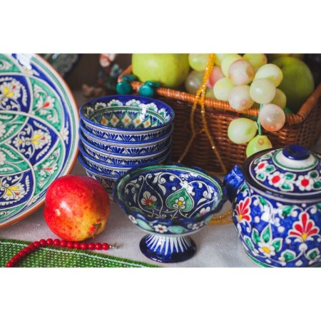 Sugar of Rishtan ceramics "Flowers", 1 l, blue-4