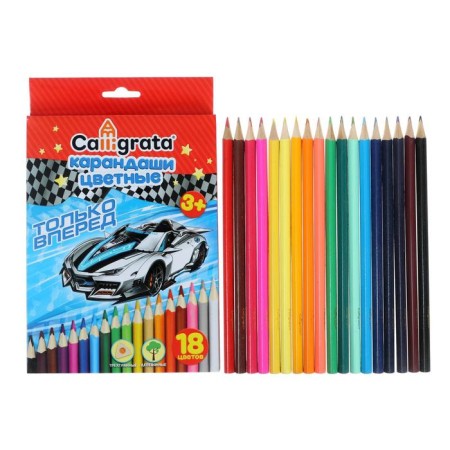 Pencils 18 colors "machine", wooden case, triangular-4