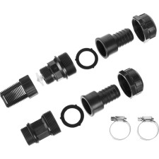 A set of fittings for suction hoses: a return valve with a filter, adapter, two clamps
