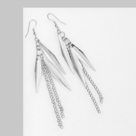 Hanging earrings "Peak" with chains, color silver, 10.5 cm-1