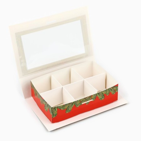 Box for 6 sweets with cells "New Year's attributes" 14.8 x 9.5 x 3.5 cm, New Year-5