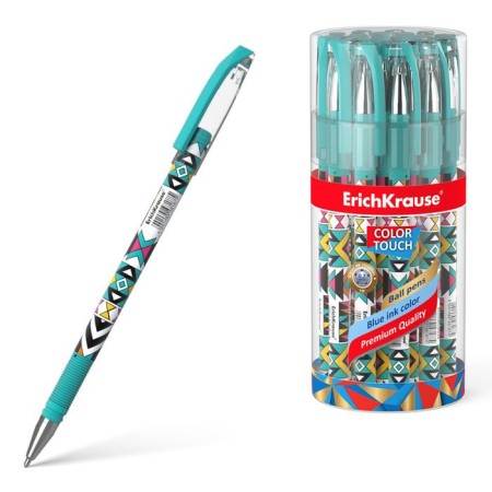Ballic handle Erichkrause Colortouch Ornament, node 0.7 mm, thin letter, rubber holder, rod with design, blue ink blue
