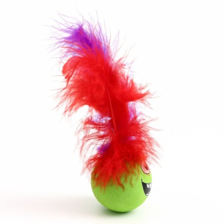 Ball for cats with feathers "Emotions", 5 cm, green-1