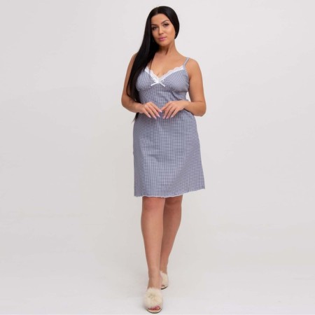 Night shirt female, white-blue color/Print cage, size 52