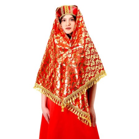 Carnival set: scarf, kokoshnik, gold on red-2