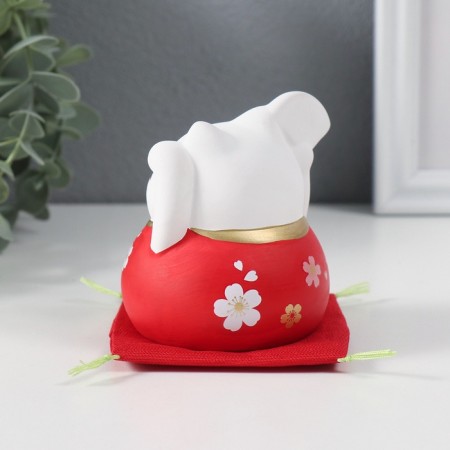 Souvenir Ceramics "Cat Mani-Neko with fan" Red 8x8x8.5 cm-3