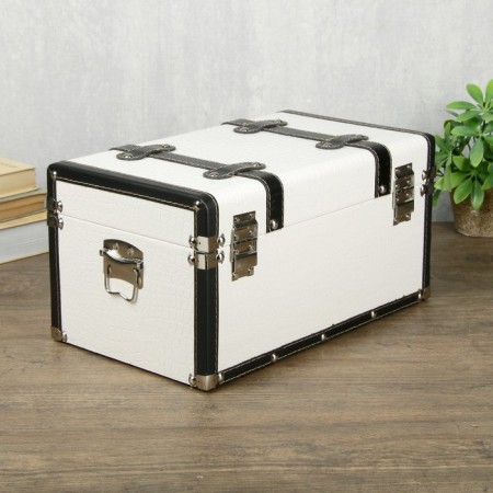 Casket wood to the leatherette "chest with belts" white 19x21x35 cm-7