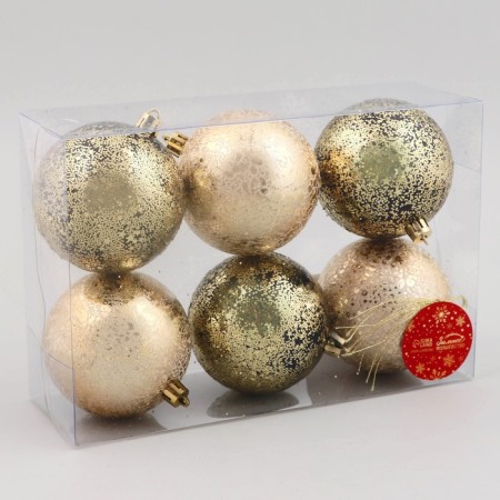 Set of balls plastic D-8 cm, 6 pcs "Madison" black gold-1