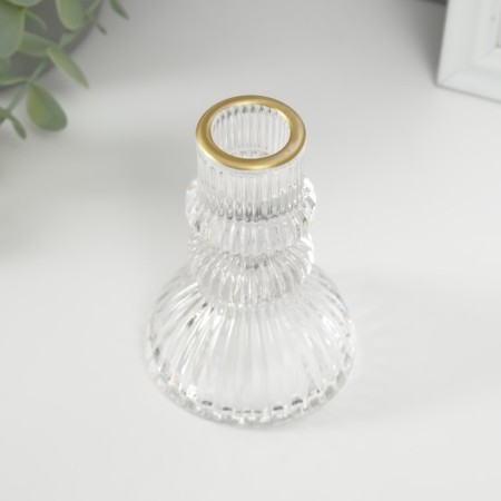 Glass of Glass for 1 candle "Waterfall. Column" with gold d = 2 cm 7x7x10 cm-2