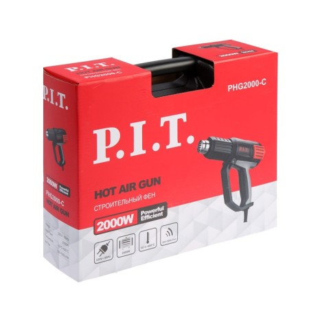 Technical hairdryer P.I.T. PHG 2000-C, 2000 W, 50-600 ° C, 300-500 l/min, 4 nozzles, case-8