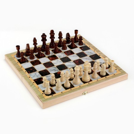 Board game 3 in 1 "Marble": chess, checkers, backgammon, woodboard 40 x 40 cm-1