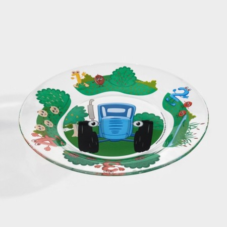 Glass plate "Blue Tractor. Numbers ", d = 19.5 cm, h = 1.8 cm, glass-1