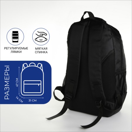 Youth backpack from textiles with lightning, 4 pockets, black/blue color-1