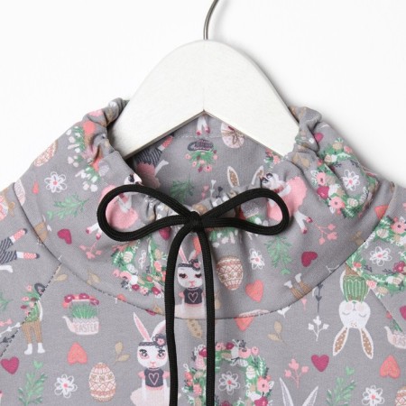 Suit for a girl (sweatshirt, trousers), gray/bunnies, height 86 cm-1