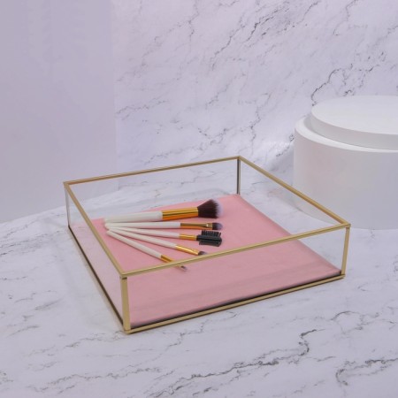 Organizer for storage "Pink RipPles", glass, 1 section, 24 × 24 × 6.5 cm, transparent/copper/pink color-2