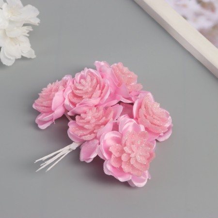Decor for creativity "Camellia" pink (1 set = 1 bouquet) in the bouquet 6 pcs 4x11 cm-1