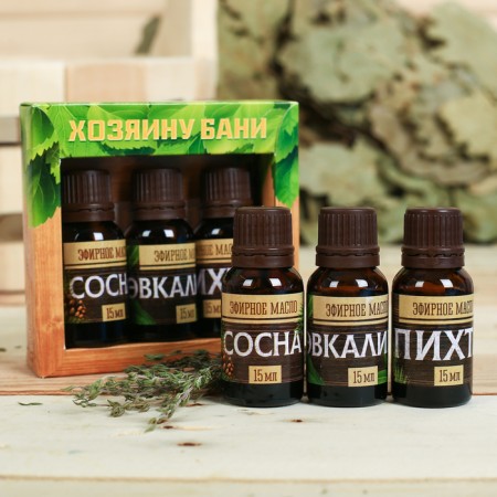 Set of 3 essential oils 15 ml "Bath owner" Fir, Pine, Eucalyptus