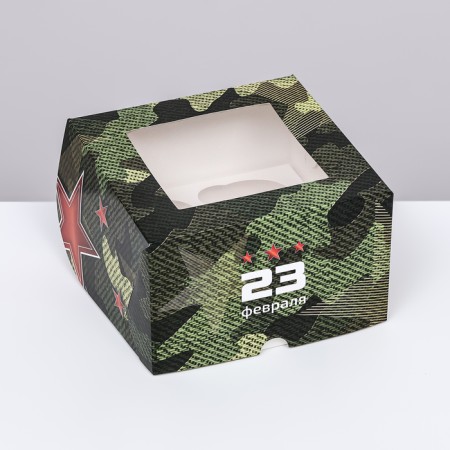 Packaging for 4 cupcakes with a window, "camouflage", 16 x 16 x 10 cm-1