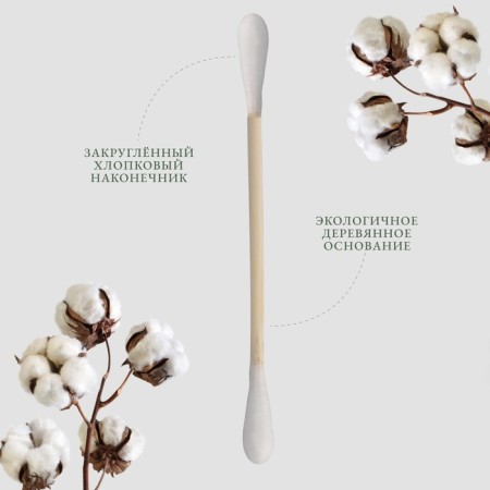 A set of cotton sticks, on a wooden basis, 7 cm, in a plastic organizer, 200-2