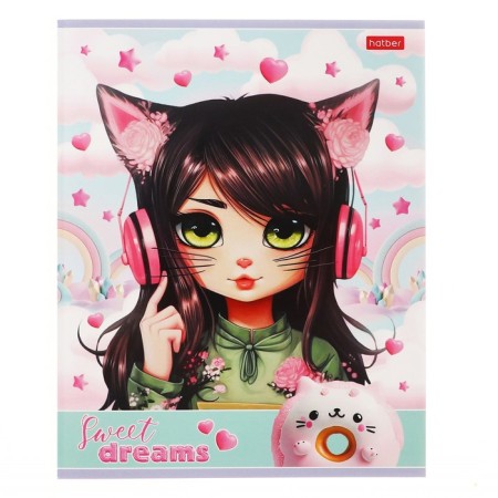 Notebook of 40 sheets in the cage "Cat Girl", cover coated cardboard, offset block 65g/m2, mix-4