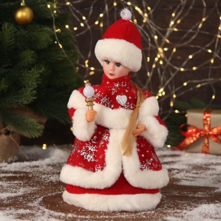 Snow Maiden "in a red fur coat with a heart" moves, 30 cm