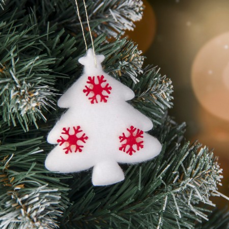 Soft suspension "Christmas tree in snowflakes" 6.5x8 cm, red-white