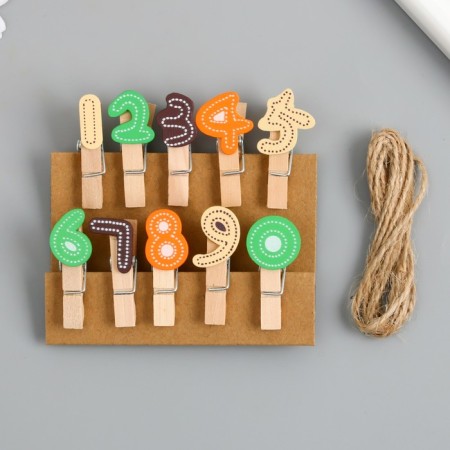 Decor for creativity wood "Process. Numers" set 10 pcs 3.7x1.5x1.2 cm-3