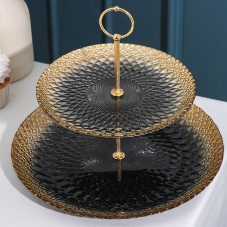 2-tier dish "Baroque", d = 21/28 cm, black color with gold-1