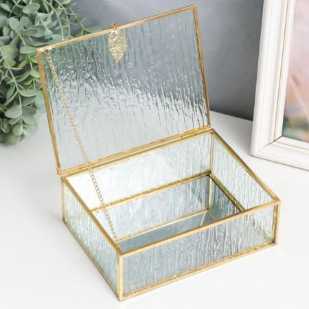 Casket glass with a metal frame "Rectangular with a sheet. Bark" 18.5x14x6.5 cm-2