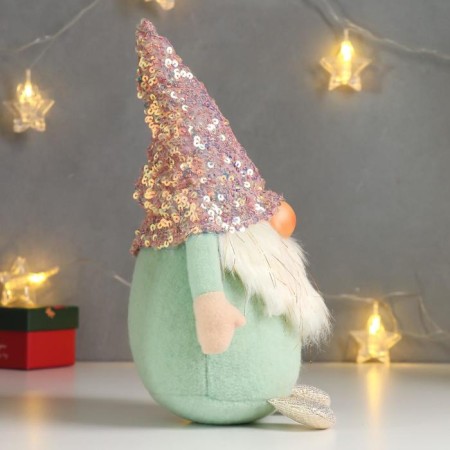 Interior doll "Santa Claus in a pink cap with sequins" 33x14x17 cm-1