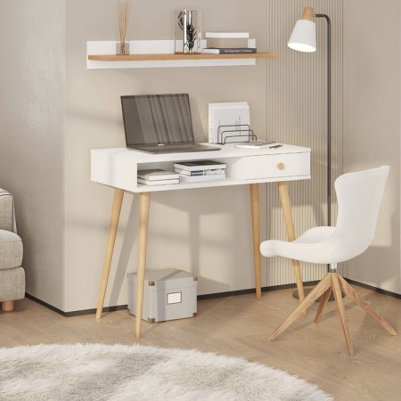 Written table with a box and an open niche, 900 × 450 × 760 mm, white color