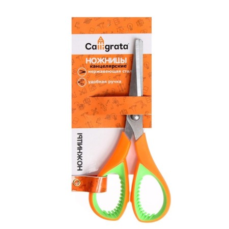 Office scissors 15 cm, plastic handles with rubber inserts, mix-7