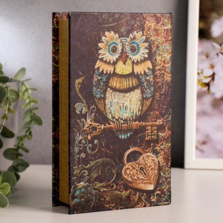 Safe wood book "owl with a key" 21x13x5 cm-4